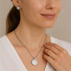 2 Pc Roman Numeral Reversible Stainless Steel Jewelry Set –Necklace and Earrings